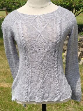 Mudd size 10 girl's gray knit sweater with lace decor on side hem